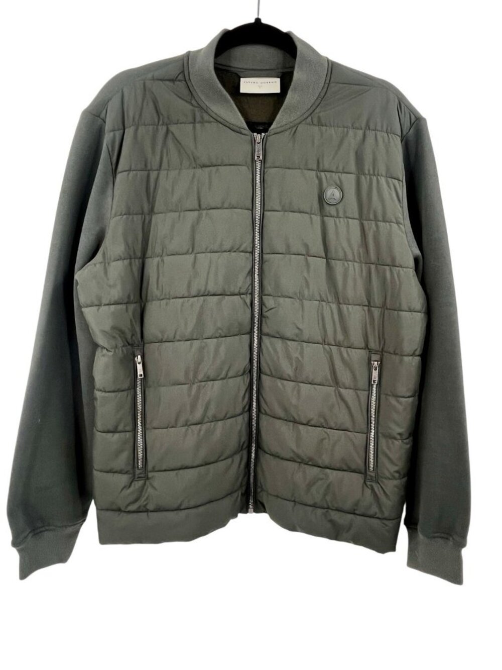 ALVARO MORENO Men's Green Quilted Body Stretch Sleeve Full Zip Jacket Large